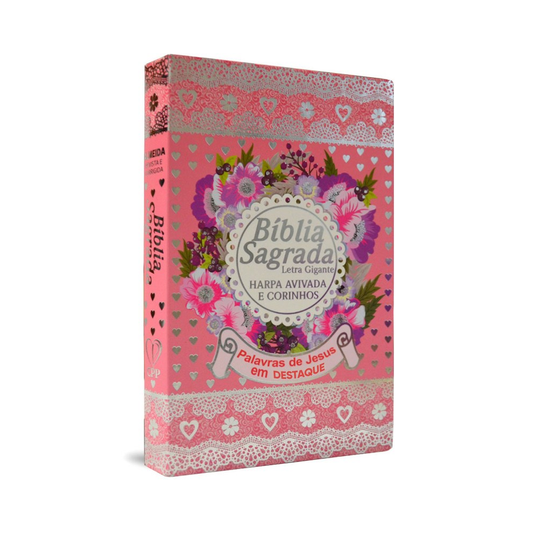 Bíblia Sagrada com Harpa Avivada e Corinhos | Letra Gigante | ARC | Laminada Rosa