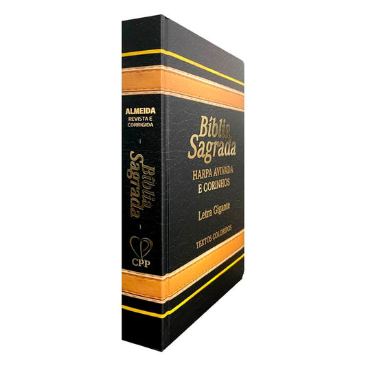 Bíblia Sagrada com Harpa Avivada e Corinhos | Letra Gigante | ARC | Laminada Preta e Dourado