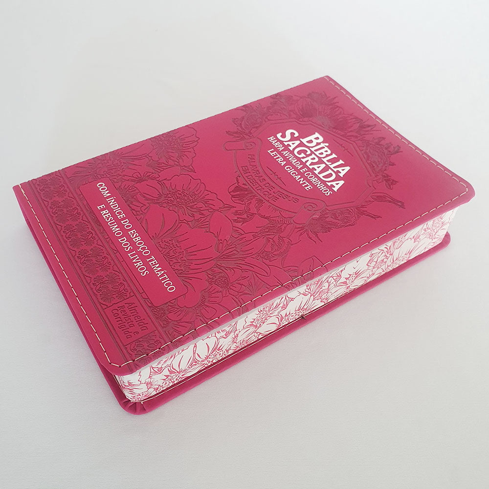 Bíblia Sagrada com Harpa Avivada e Corinhos | Letra Gigante | ARC | Luxo Floral Pink