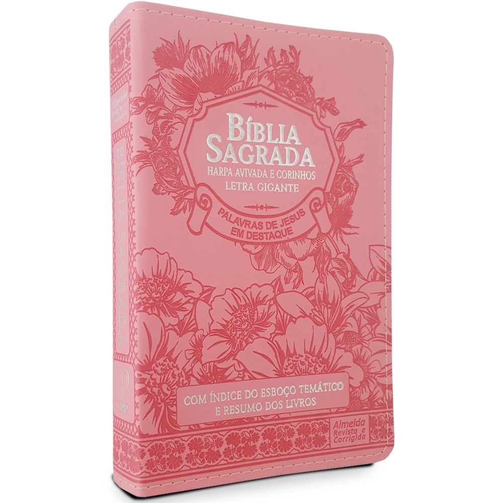 Bíblia Sagrada com Harpa Avivada e Corinhos | Letra Gigante | ARC | Luxo Floral Rosa