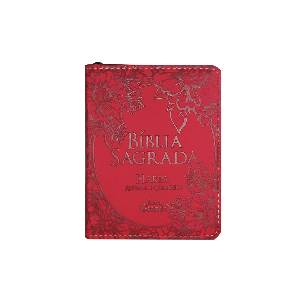 Bíblia Sagrada Média com Zíper | Letra Normal ARC | Harpa Avivada e Corinhos | PU Vermelho
