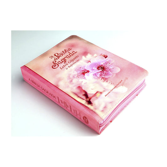 Bíblia Sagrada | ACF | Letra Gigante e Referências | C/ Zíper Luxo Florida Rosa