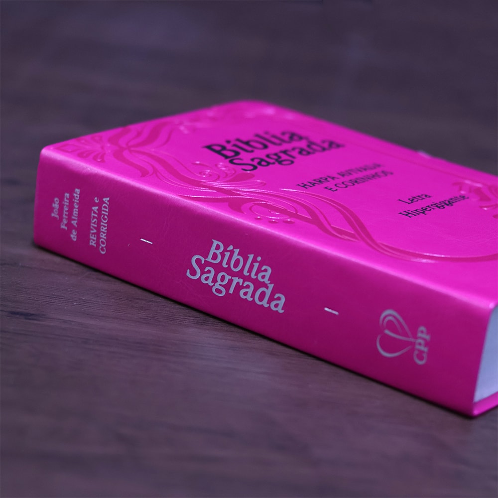 Bíblia Sagrada com Harpa Avivada e Corinhos | ARC | Letra Hipergigante | C/ Índice Capa PU Pink