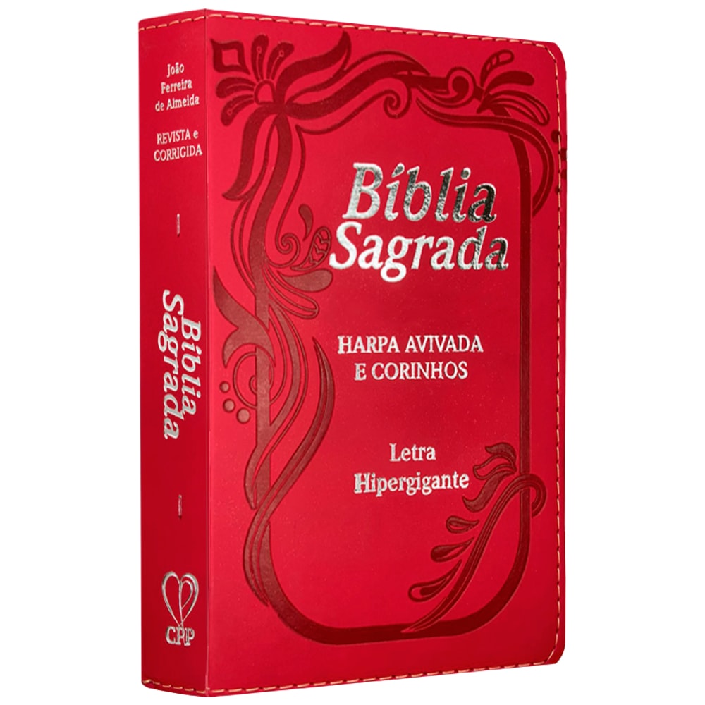 Bíblia Sagrada com Harpa Avivada e Corinhos | ARC | Letra Hipergigante | C/ Índice Capa PU Vermelha Neon
