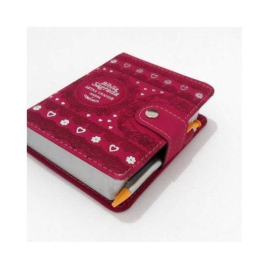 Bíblia Sagrada Carteira Média | ARC | Letra Normal | Harpa Avivada e Corinhos Capa Pink