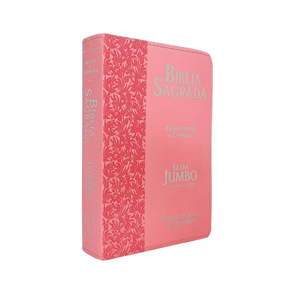 Bíblia Sagrada Letra Jumbo | ARC | Harpa Avivada e Corinhos | Capa PU Luxo Ramos Rosa