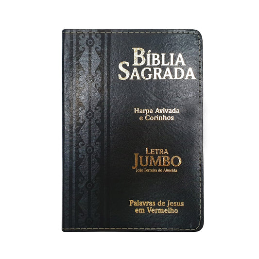 Bíblia Sagrada Letra Jumbo | ARC | Harpa Avivada e Corinhos | Capa PU Luxo Arabesco Preta