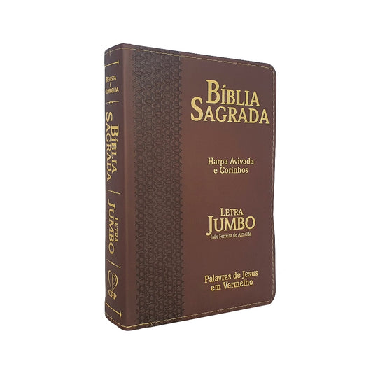Bíblia Sagrada Letra Jumbo | ARC | Harpa Avivada e Corinhos | Capa PU Luxo Estrela Marrom