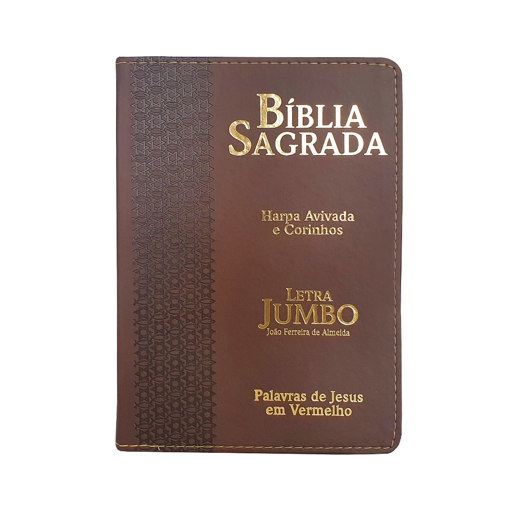 Bíblia Sagrada Letra Jumbo | ARC | Harpa Avivada e Corinhos | Capa PU Luxo Estrela Marrom
