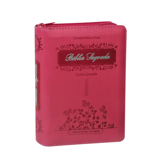 Bíblia Sagrada Raminhos | ARC | Letra Grande | Capa Pink C/ Zíper e Índice