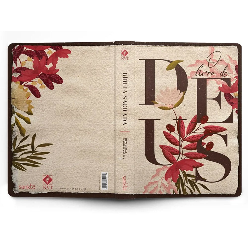 Bíblia O Livro de Deus Floral Creme | NVT | Letra Normal | Capa Dura
