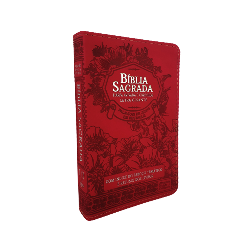 Bíblia Sagrada | ARC | Letra Gigante | PJD | Harpa Avivada e Corinhos | Capa Luxo Floral Vermelha