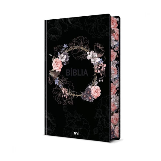 Biblia Sagrada Flores Preta | NVI | Letra Normal | Capa Dura Soft-Touch