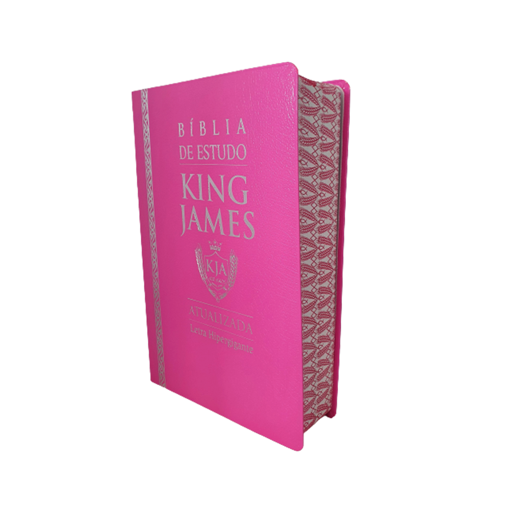 Bíblia de Estudo King James Atualizada | KJA | Letra Hipergigante | Capa Luxo Cover Book Rosa