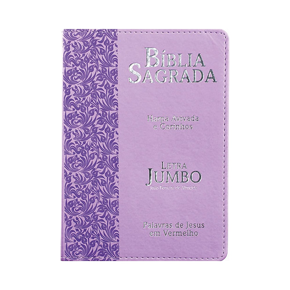 Bíblia Sagrada Letra Jumbo | ARC | Harpa Avivada e Corinhos | Capa PU Luxo Ramos Lilás