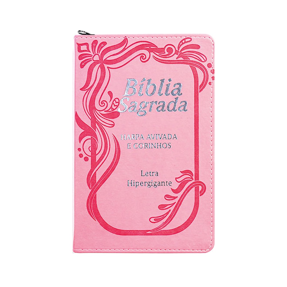 Bíblia Letra Hipergigante | Capa PU Zíper Com Índice | Rosa