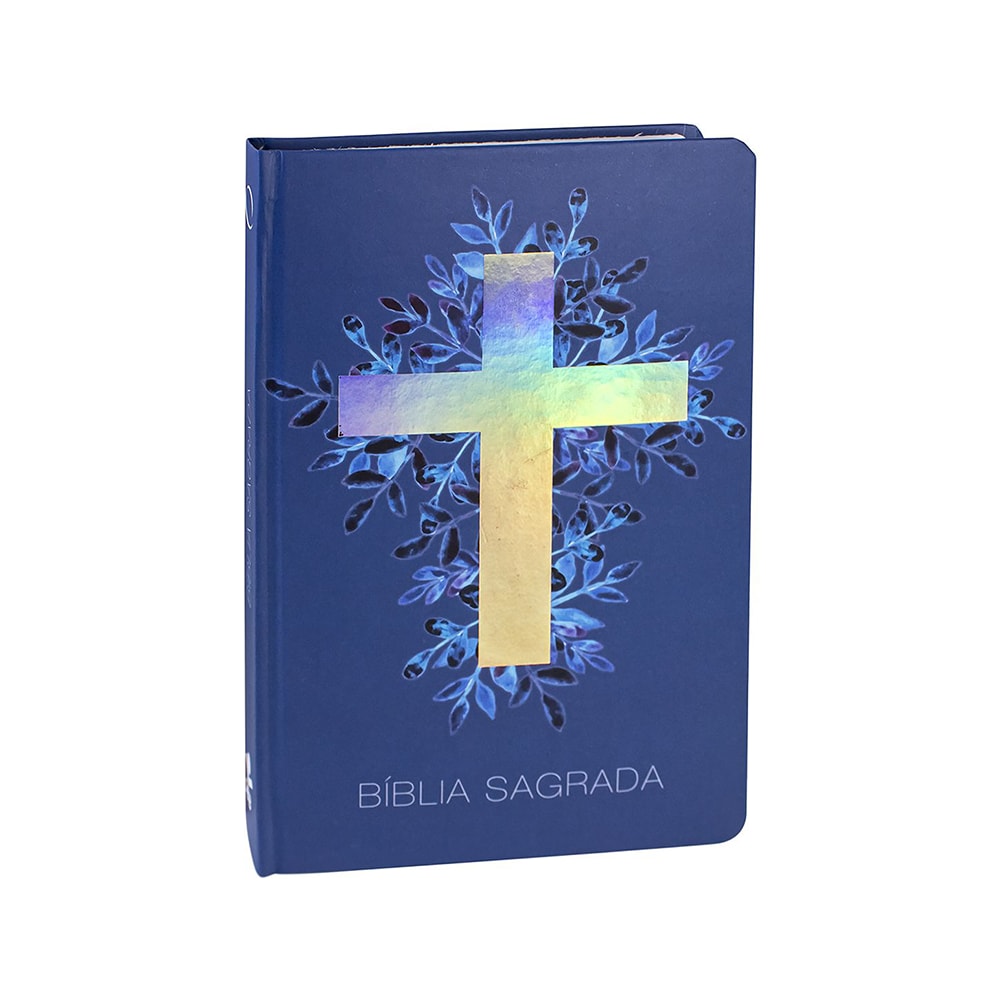 Bíblia Sagrada Cruz Prata | Letra Normal | ARA | Capa Dura Azul