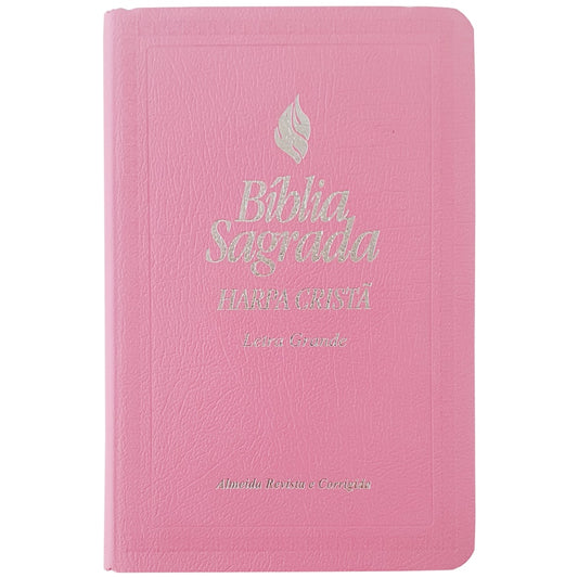 Bíblia Sagrada | ARC | Letra Grande | Harpa Cristã | Capa Rosa