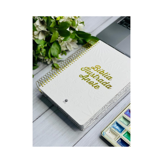 Bíblia Ilustrada Anote Tela Branca | NVT | Letra Normal | Capa Dura Espiral