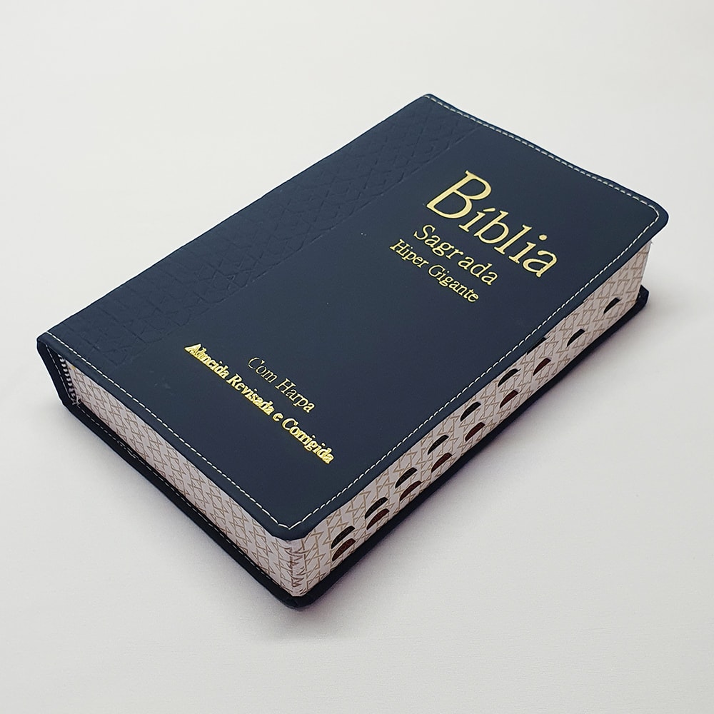 Bíblia Sagrada Harpa Avivada e Corinhos | ARC | Letra Hipergigante | Índice | Luxo Azul