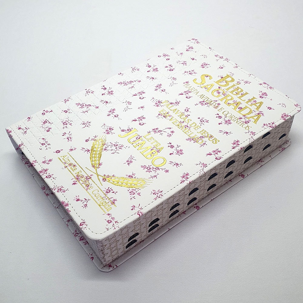 Bíblia Sagrada Harpa Avivada e Corinhos | ARC | Letra Jumbo | Índice | Luxo Flores Rosa