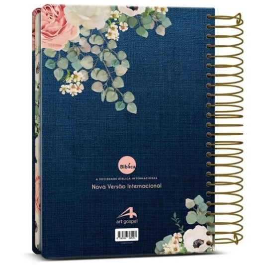 Bíblia Anote Espiral Flores Jeans | NVI | Letra Normal | Com Espaço Para Anotações
