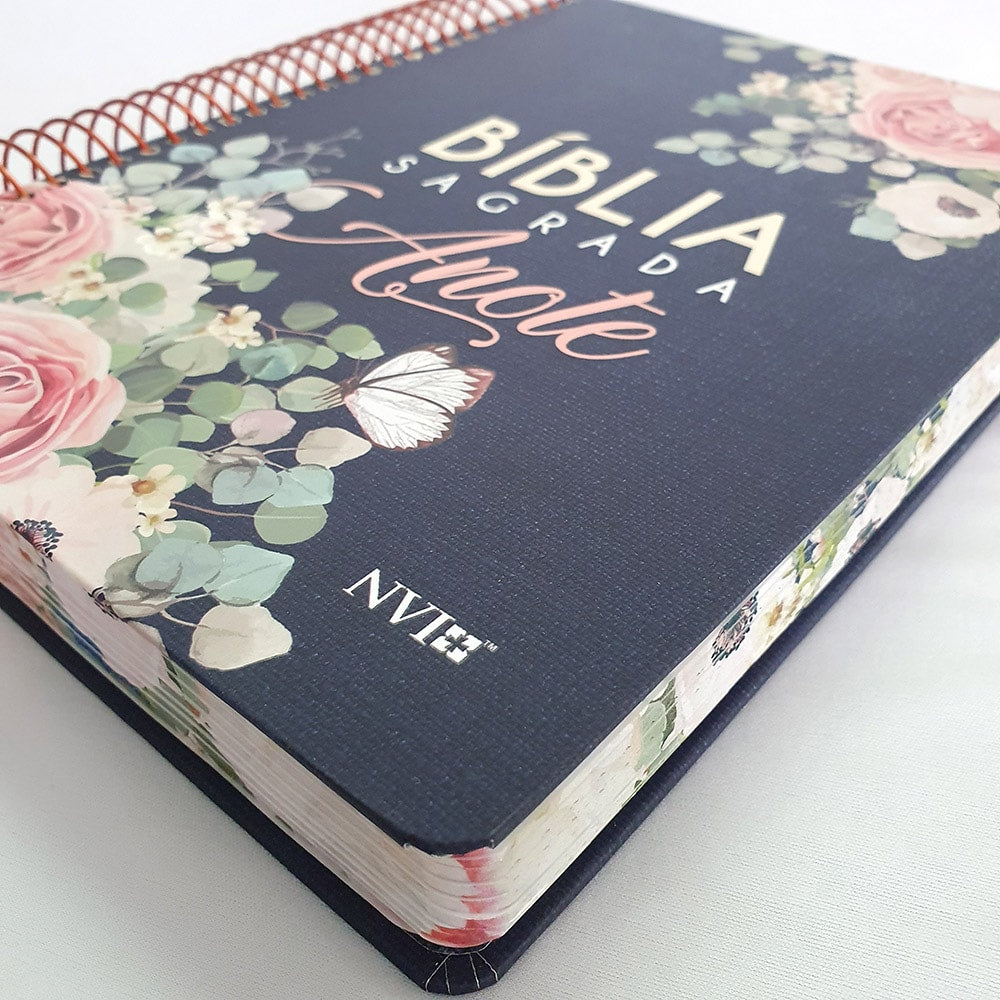 Bíblia Anote Espiral Flores Jeans | NVI | Letra Normal | Com Espaço Para Anotações