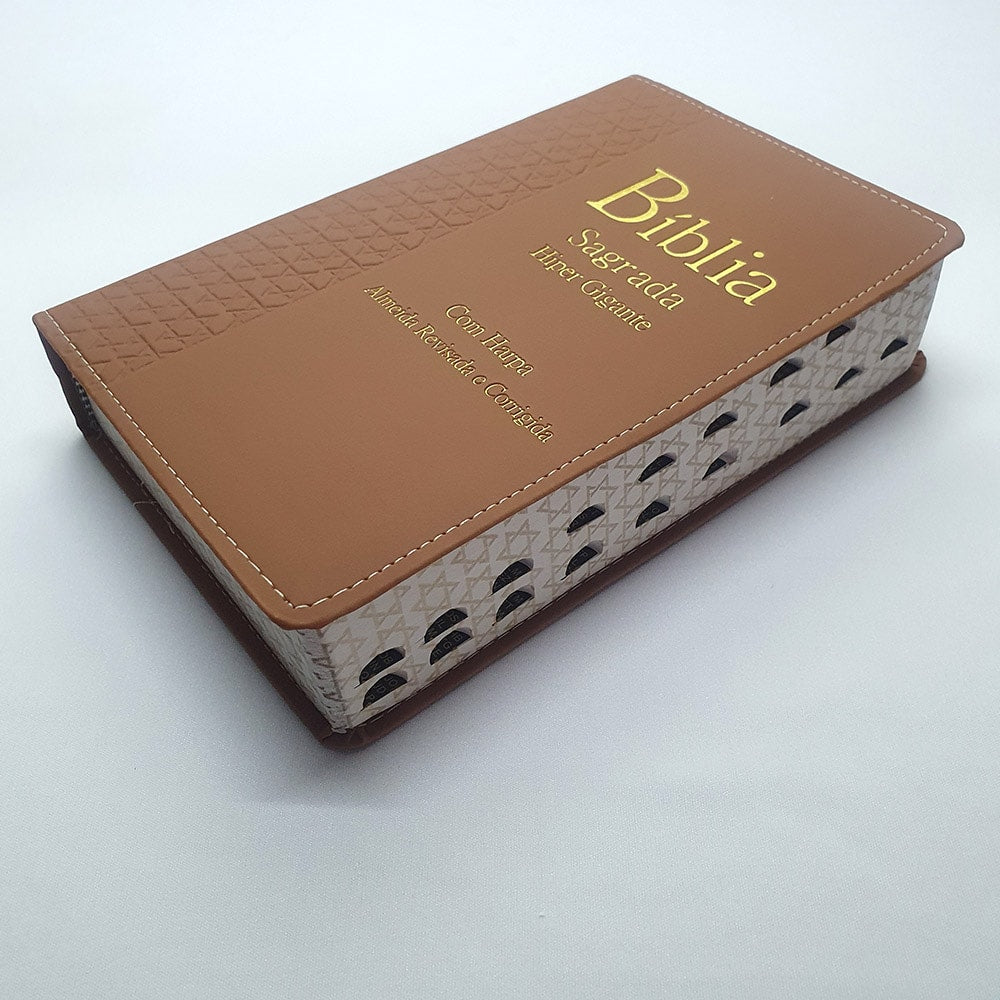 Bíblia Sagrada Harpa Avivada e Corinhos | ARC | Letra Hipergigante | Índice | Luxo Marrom