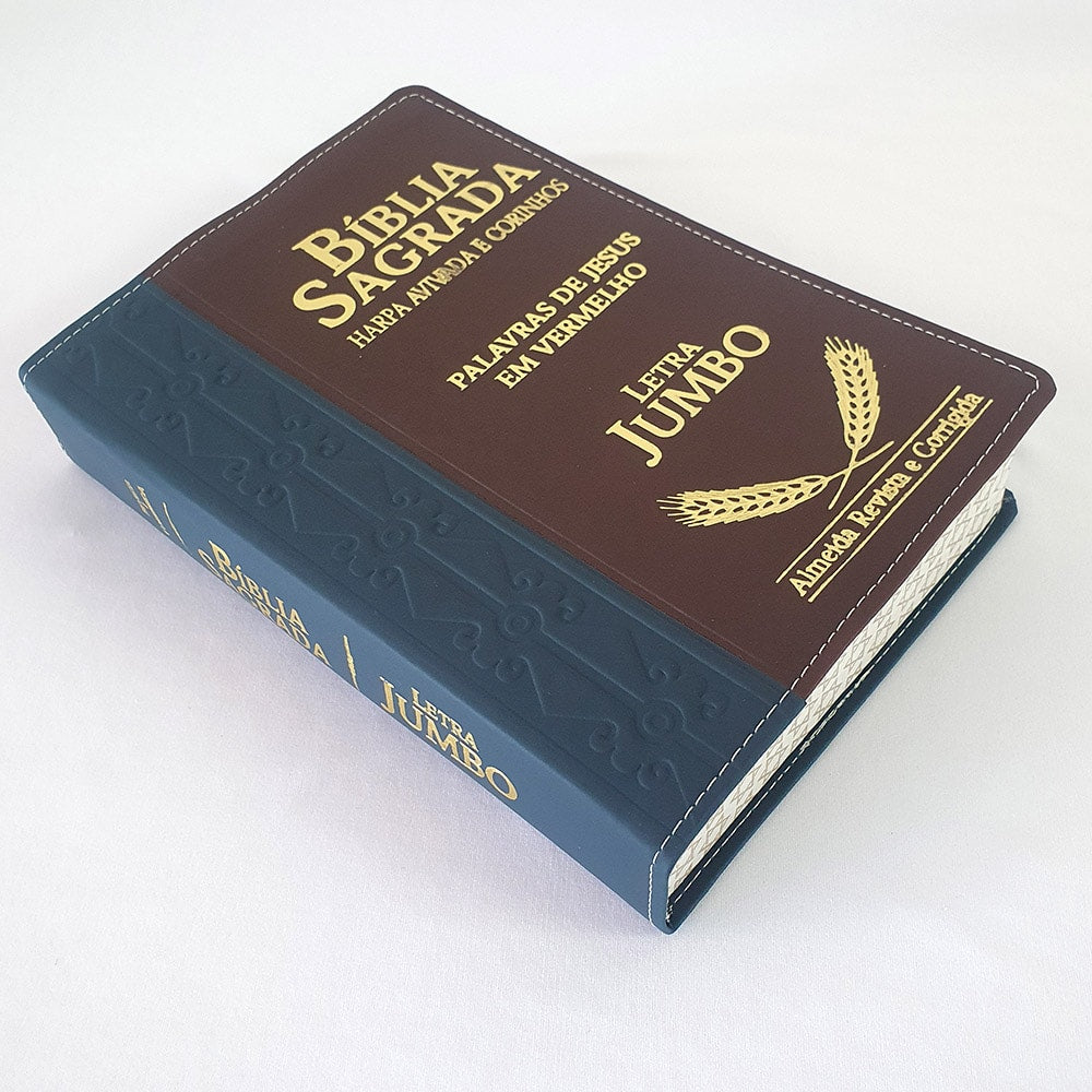 Bíblia Sagrada Harpa Avivada e Corinhos | ARC | Letra Jumbo | Índice | Bicolor Azul e Vinho