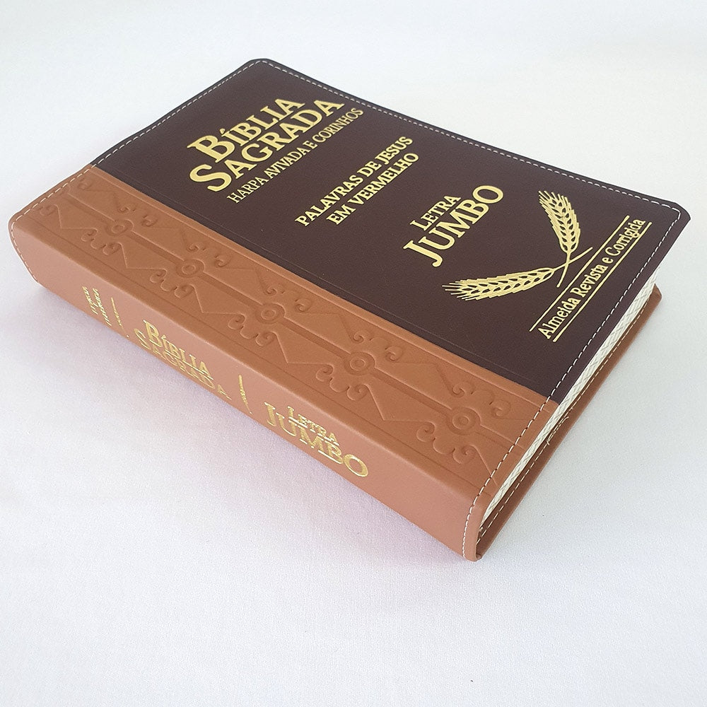 Bíblia Sagrada Harpa Avivada e Corinhos | ARC | Letra Jumbo | Índice | Bicolor Marrom e Vinho