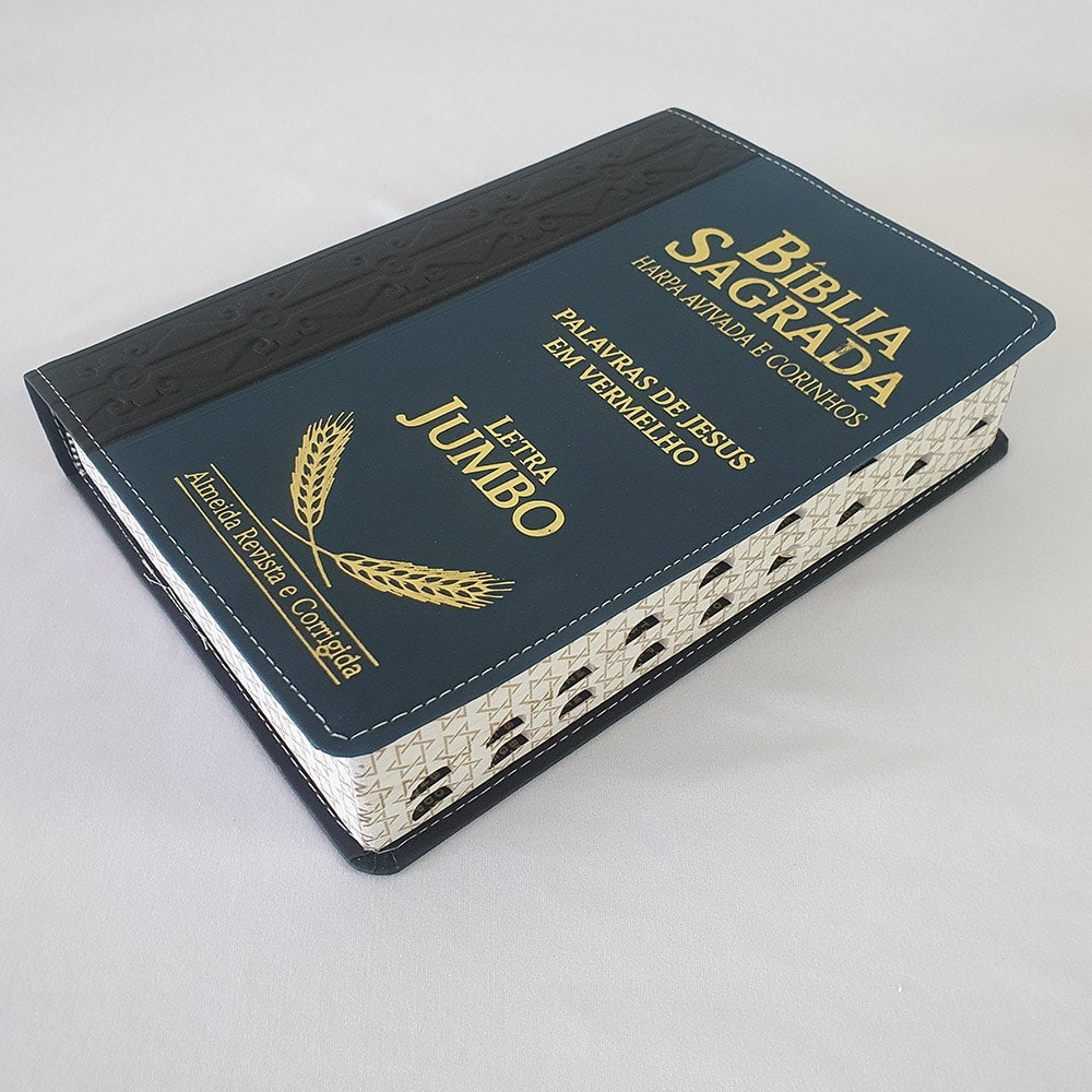 Bíblia Sagrada Harpa Avivada e Corinhos | ARC | Letra Jumbo | Índice | Bicolor Preta e Azul