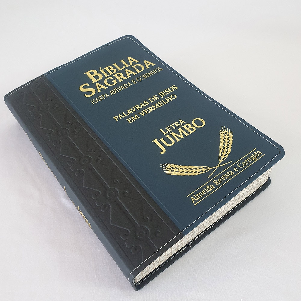 Bíblia Sagrada Harpa Avivada e Corinhos | ARC | Letra Jumbo | Índice | Bicolor Preta e Azul