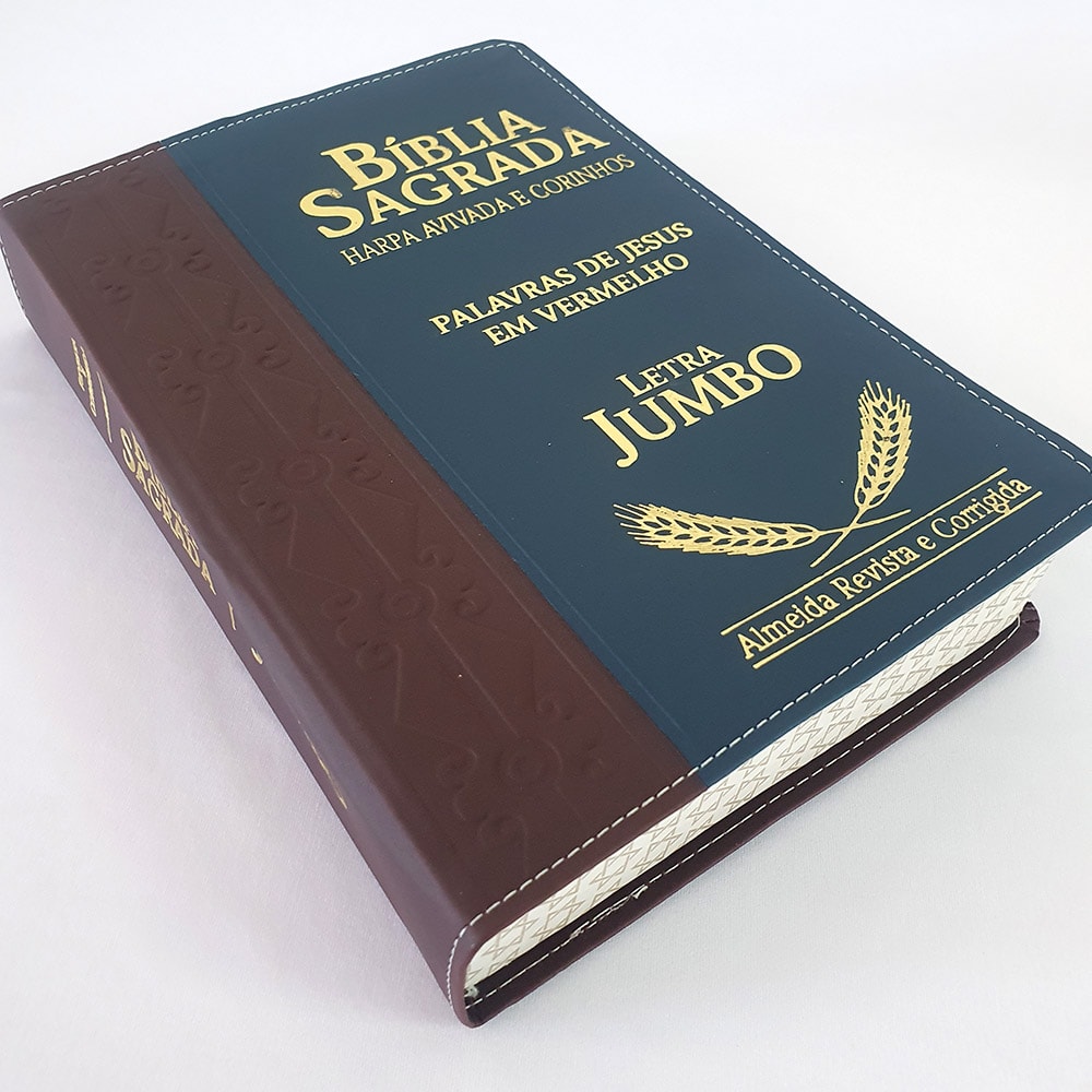 Bíblia Sagrada Harpa Avivada e Corinhos | ARC | Letra Jumbo | Índice | Bicolor Vinho e Azul