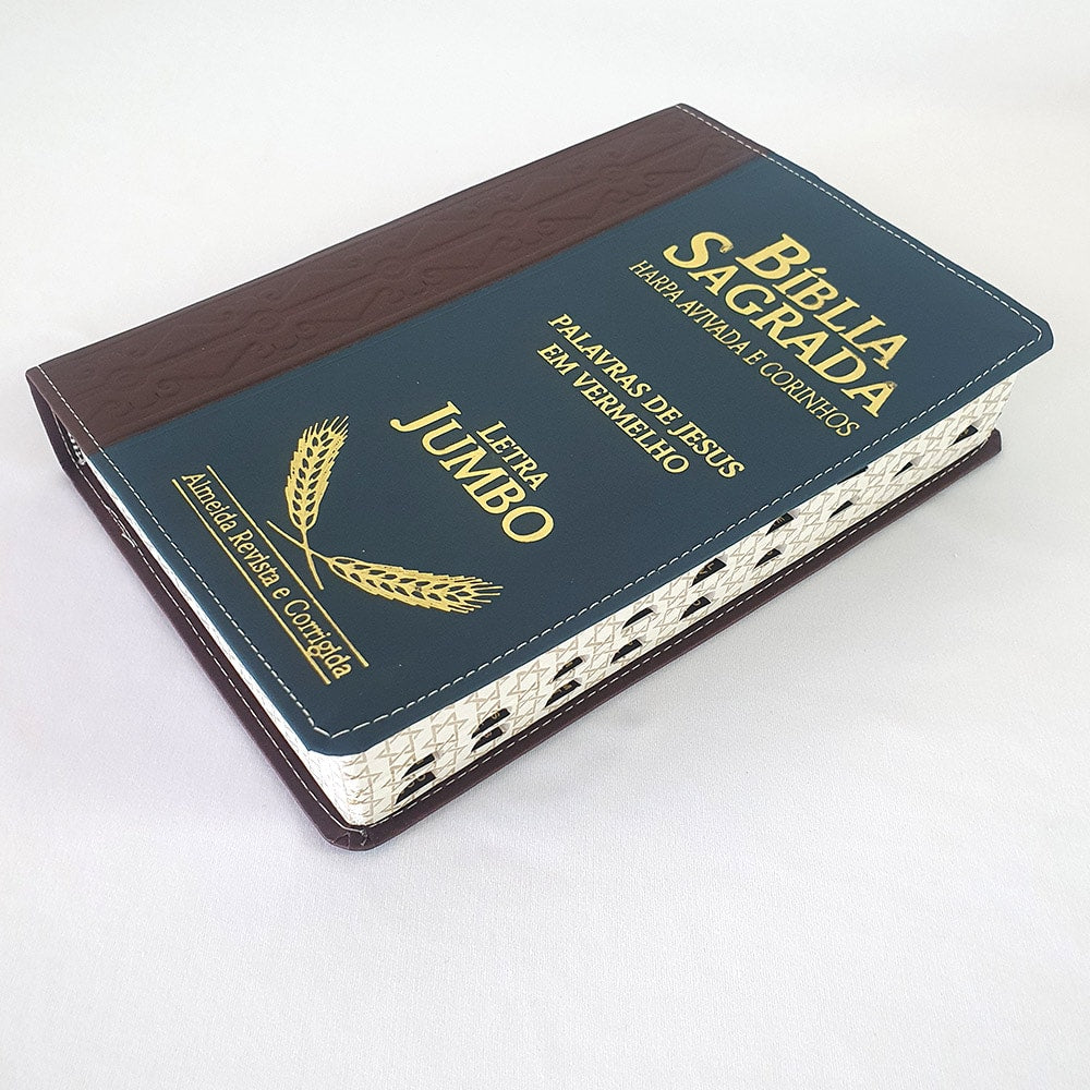 Bíblia Sagrada Harpa Avivada e Corinhos | ARC | Letra Jumbo | Índice | Bicolor Vinho e Azul