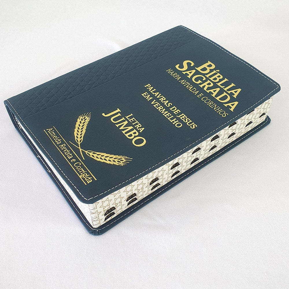 Bíblia Sagrada Harpa Avivada e Corinhos | ARC | Letra Jumbo | Índice | Luxo Azul