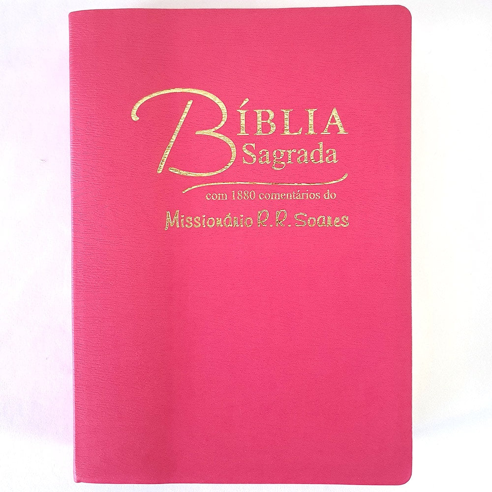 Bíblia Sagrada Comentada Missionário R R Soares | ARC |Letra Grande | Capa Luxo Rosa