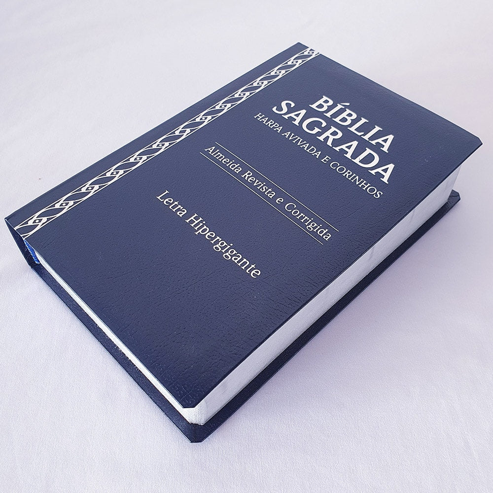 Bíblia Sagrada Harpa Avivada e Corinhos | ARC | Letra Hipergigante | Coverbook Luxo Azul