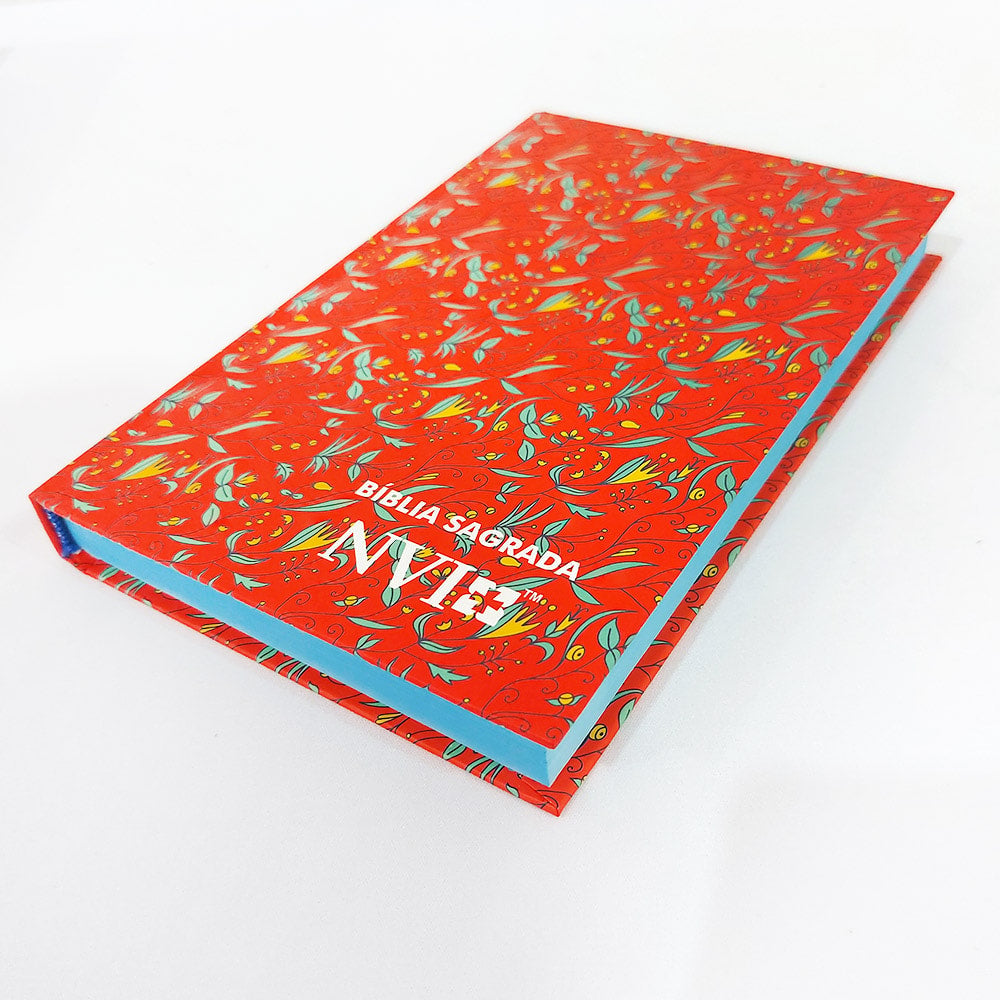 Bíblia Sagrada Slim Floral Salmão | NVI | Letra Normal | Capa Dura
