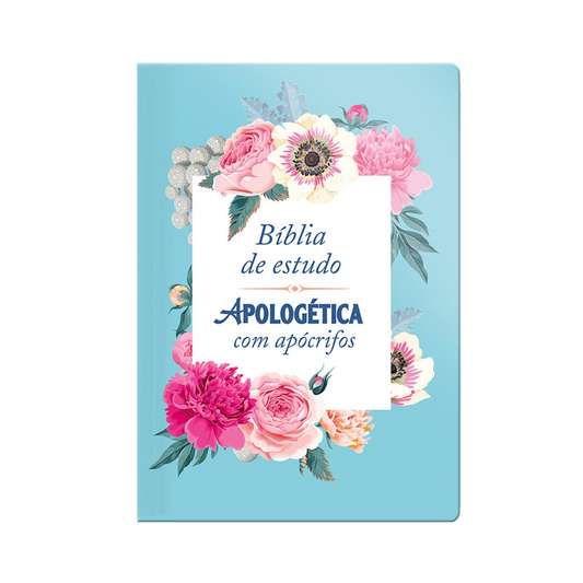 Bíblia de Estudo| Apologética com Apócrifos | Capa Luxo Azul Floral