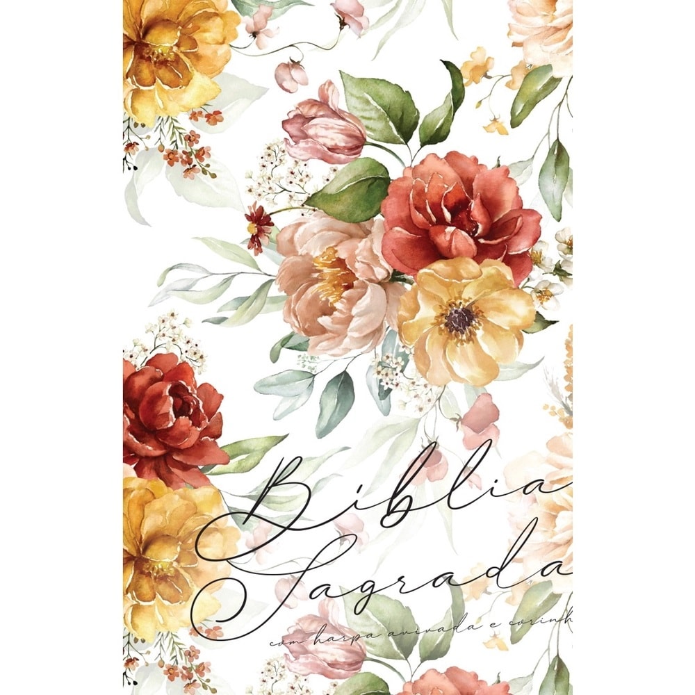 Bíblia Sagrada com Harpa Avivada e Corinhos | ARC | Capa Dura Floral Aquarela