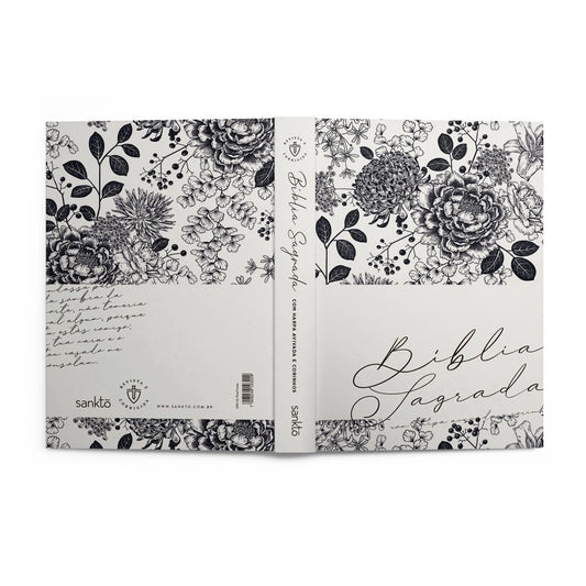 Bíblia Sagrada com Harpa Avivada e Corinhos | ARC | Capa Dura Floral Creme