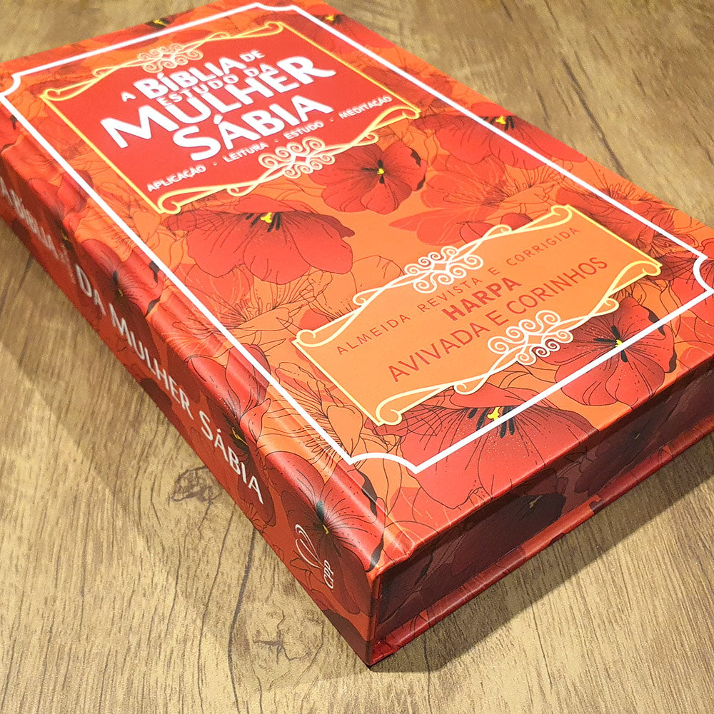 Bíblia de Estudo da Mulher Sábia | ARC | Harpa Avivada | Capa Dura Floral Laranja