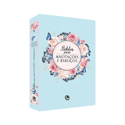 Bíblia para Anotações e Esboços | ARC | Capa Luxo Floral Azul