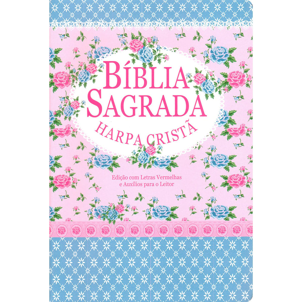 Bíblia Sagrada | ARC | Letra Gigante | Harpa Cristã | Capa Brochura Floral Rosa