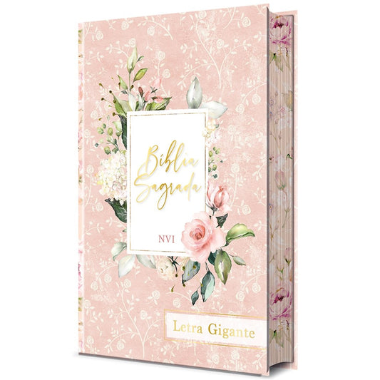 Bíblia Sagrada Flores Rosa | NVI | Letra Gigante | Capa Dura