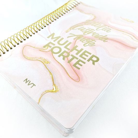 Bíblia Ilustrada Anote Mulher Forte | NVT | Capa Espiral Mármore Rosa