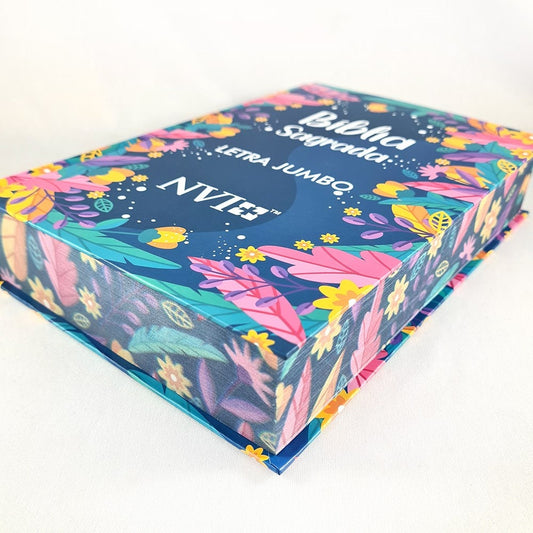 Bíblia Sagrada Letra Jumbo | NVI | Capa Dura Folhagens Azul