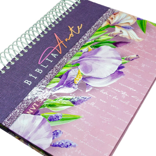 Bíblia Anote Slim | NVT | Capa Espiral Flores Lilás