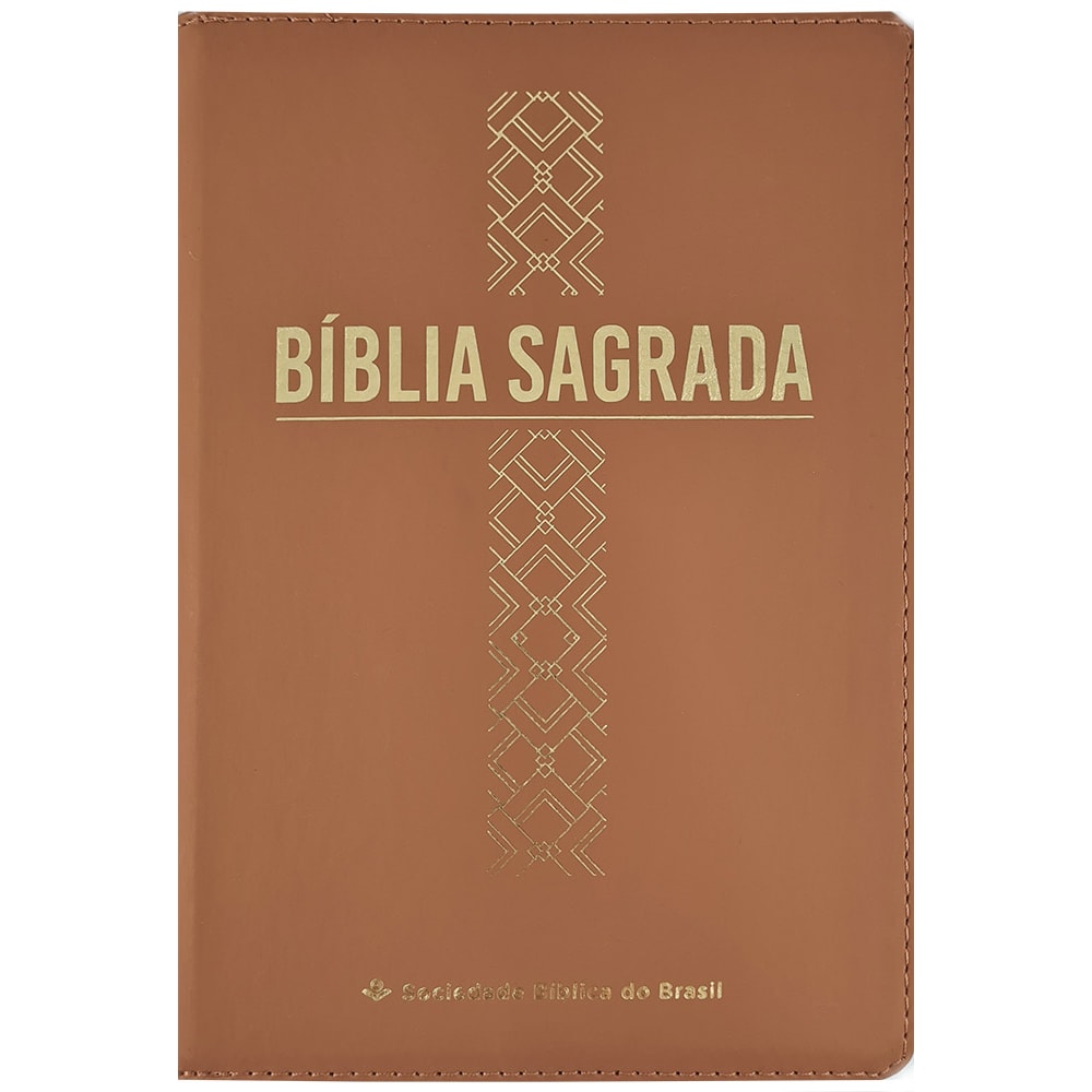 Bíblia Sagrada | Letra Grande | ARC | Capa Luxo Cruz Caramelo c/ Ziper