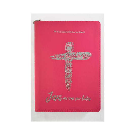 Bíblia Sagrada | ARC | Letra Grande | Capa Luxo Cruz Pink c/ Ziper